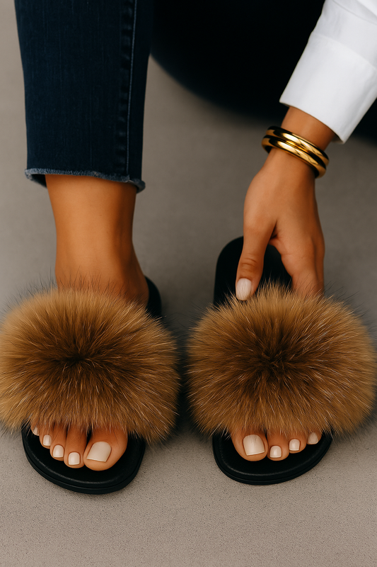 Brandy Luxe Fox Slides – Brown - House of Hues