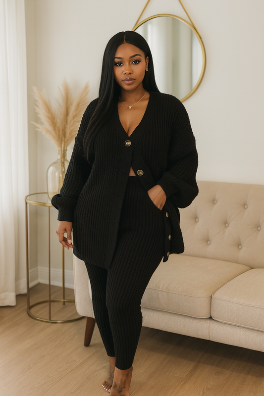Cozy Ribbed Sweater Set – Black - House of Hues