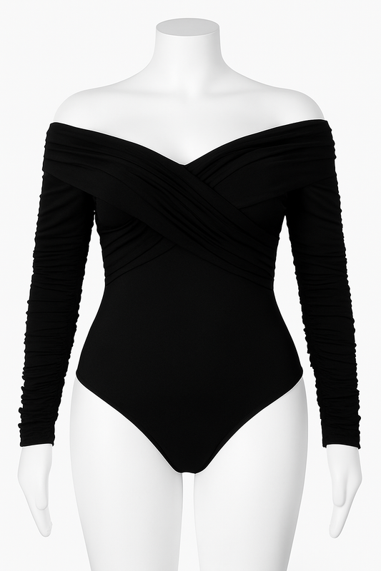 Brandy Ruched Off-Shoulder Bodysuit - House of Hues