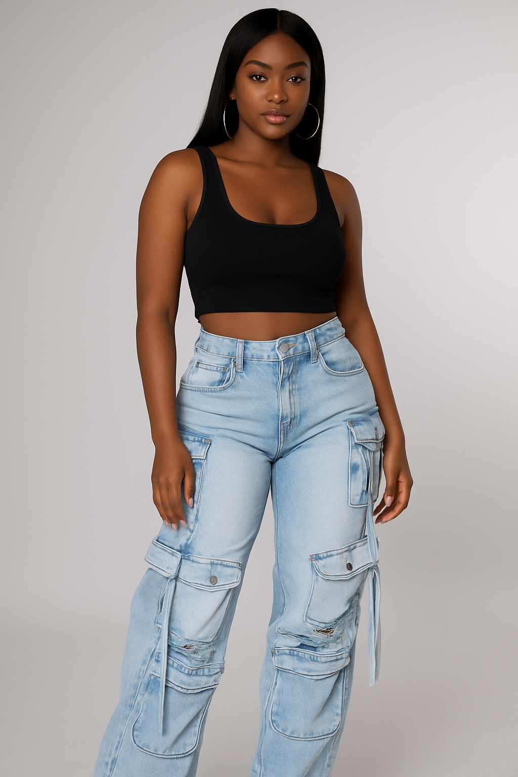 Utility Luxe Denim Cargo Pants - House of Hues