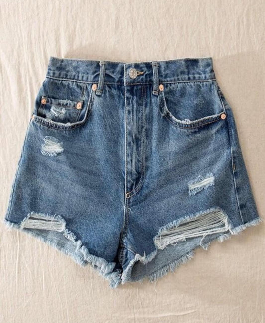 High-Key Distressed Denim Shorts - House of Hues