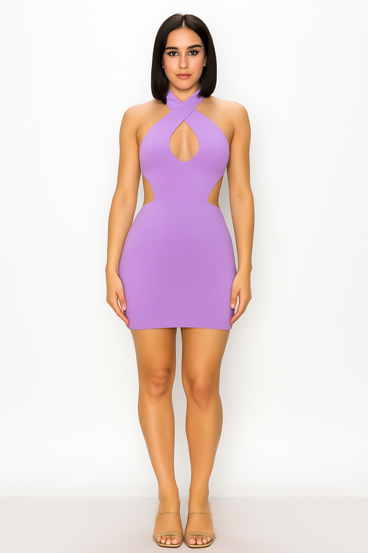 Lavender Heat Halter Mini Dress - House of Hues