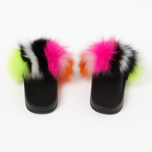 Neon Burst Fur Slides - House of Hues