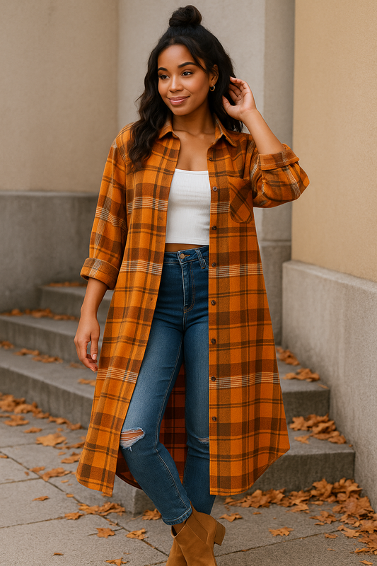 🧡 Harvest Mood Flannel Duster – Pumpkin Spice - House of Hues