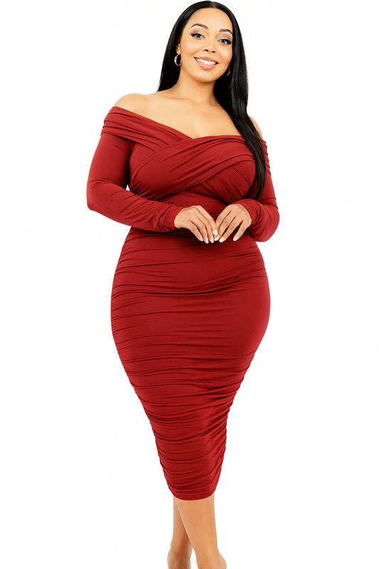 Curve Embrace Ruched Midi Dress - House of Hues
