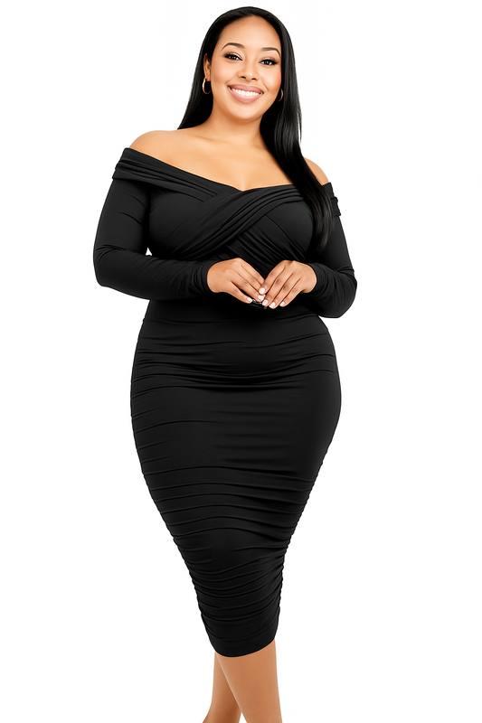 Curve Embrace Ruched Midi Dress - House of Hues