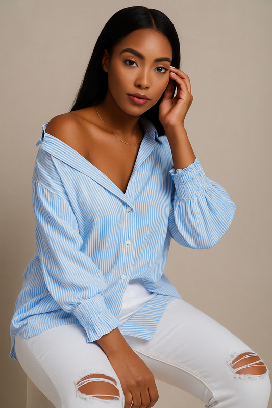 Skyline Stripe Button-Up Blouse - House of Hues