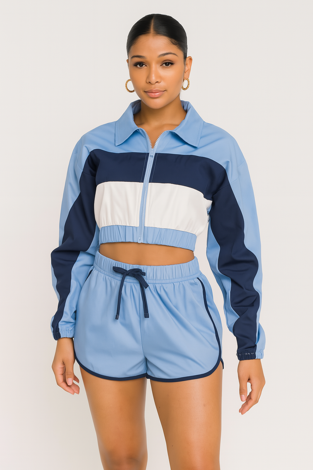 Windbreaker Crop Set – Light Blue/Navy - House of Hues