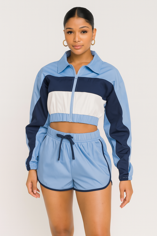 Windbreaker Crop Set – Light Blue/Navy - House of Hues
